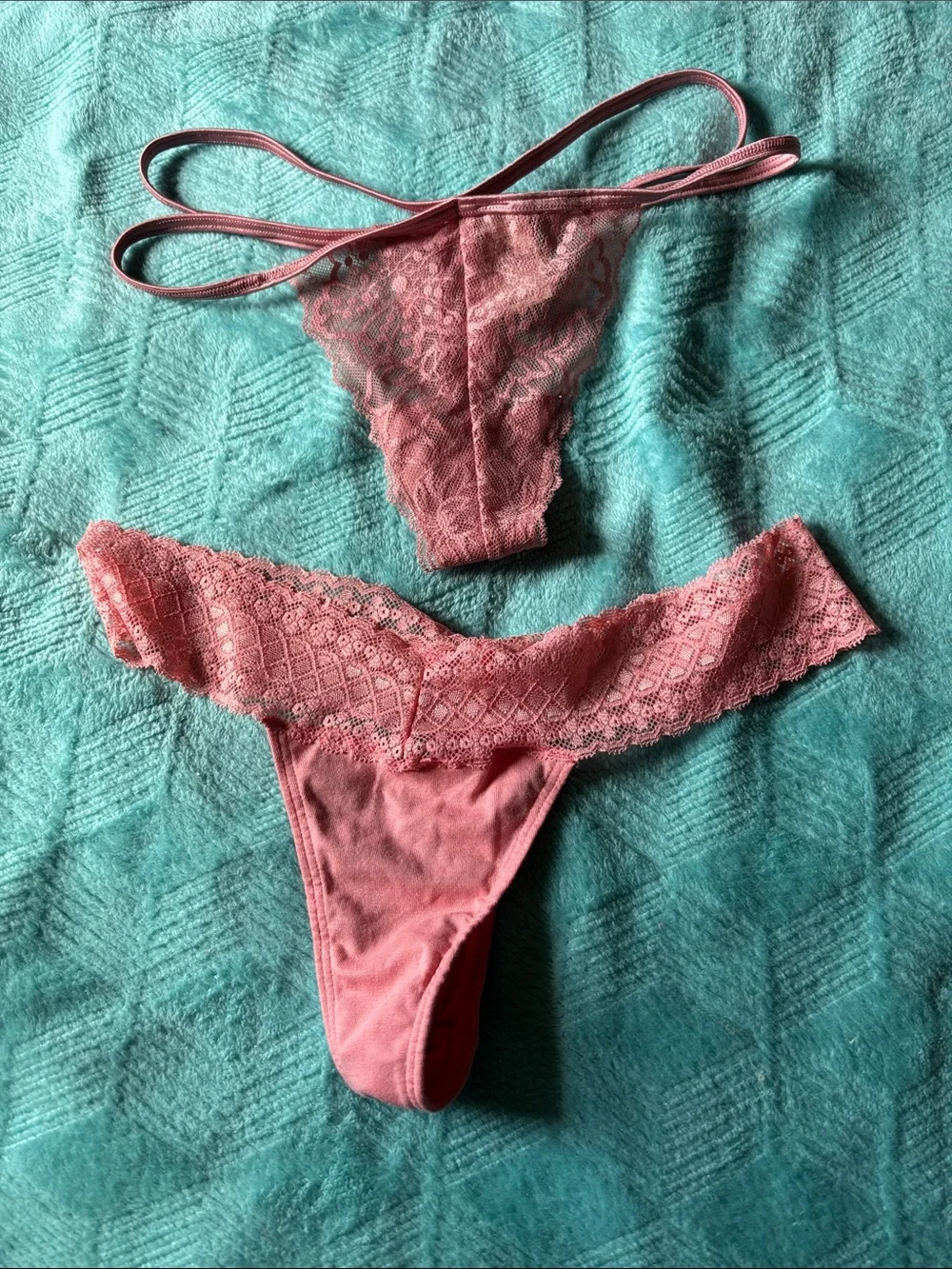 PINK Victoria's Secret Lace Thong Set in Blue, Pink, Hot Pink, Blush & Green
